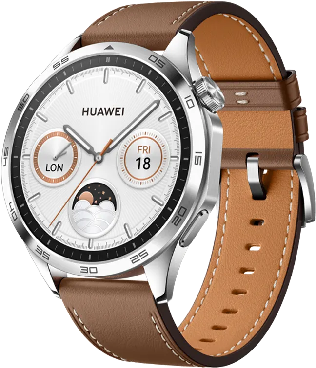 Huawei Smart Watch GT4 , 1.43" AMOLED Screen, Leather Strap, Waterproof, Brown + (Huawei FreeBuds SE 2 For Free)ر