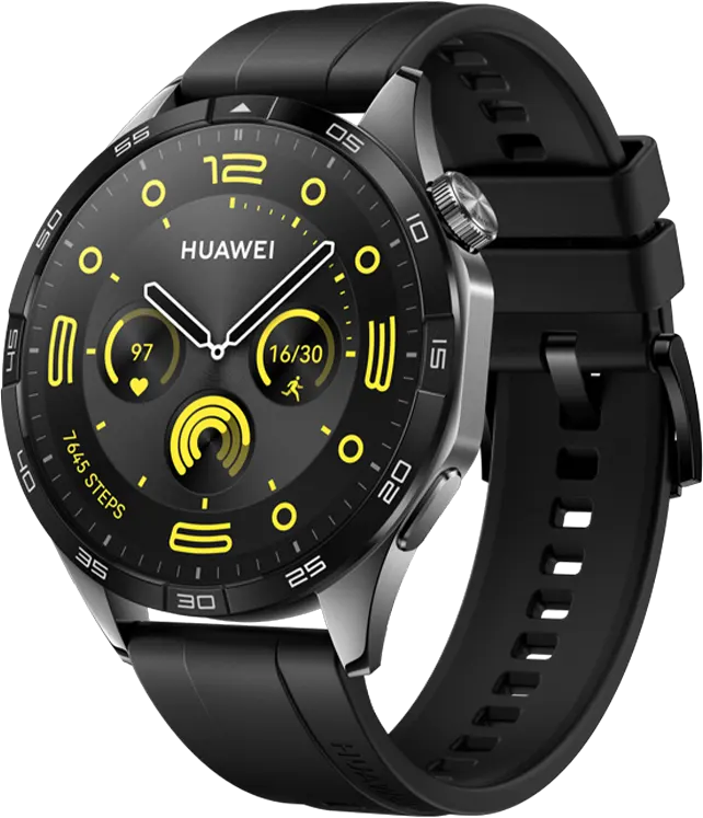 Huawei Smart Watch GT4 , 1.43" AMOLED Screen, Fluoroelastomer Strap, Waterproof, Black+ (Huawei FreeBuds SE 2 For Free)