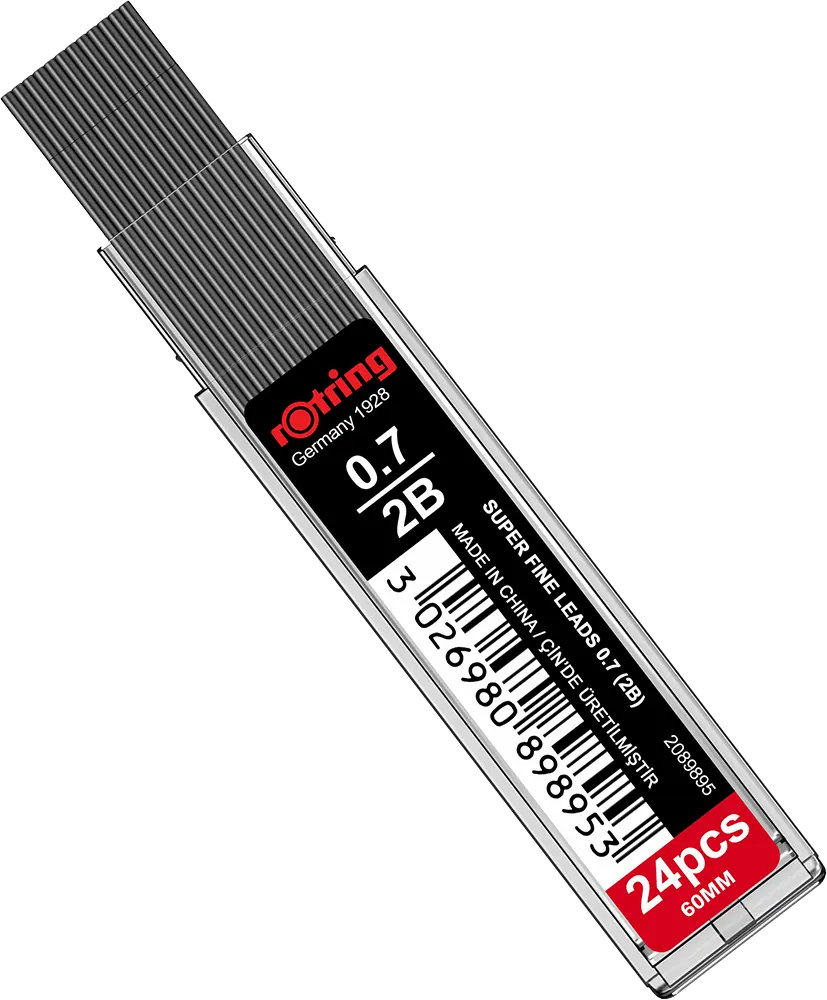 Rotring 2B Pencil Lead, 0.7 mm, 24 Lead, Grey, 2089895