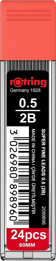 Rotring 2B Pencil Lead, 0.5 mm, 24 Lead, Grey, 2089896