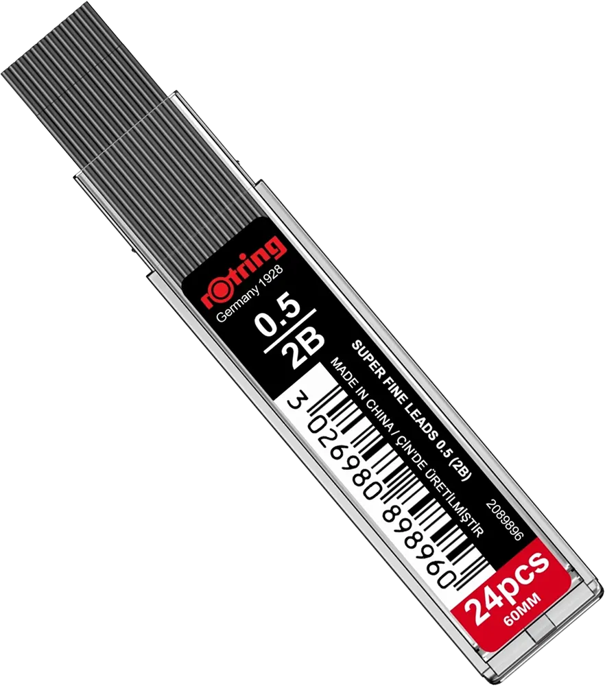 Rotring 2B Pencil Lead, 0.5 mm, 24 Lead, Grey, 2089896