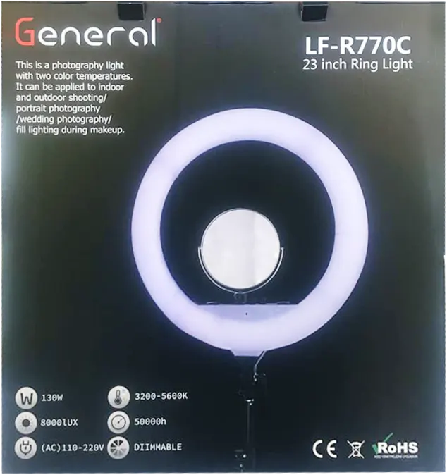 Ring Light General with Camera Stand, Size 58 cm, 130 Watt, Black, LF-R770C