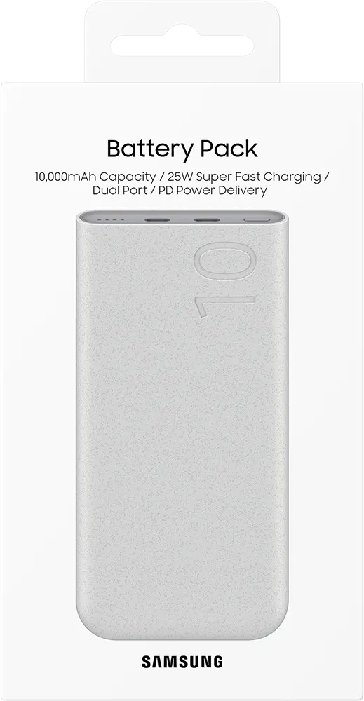 Samsung Portable Power Bank, 10,000 mAh Battery, 25 Watt, 9 Volts, White, EB-P3400XUEGWW