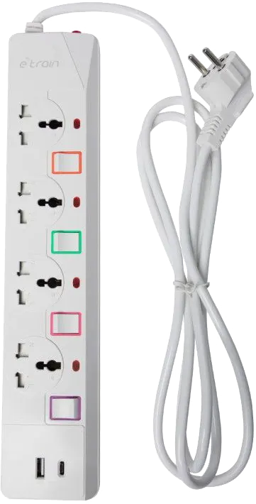 E-trian Power Strip, 4 Ports +USB+ Type-C , 16 A, white