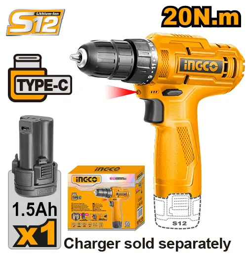 Ingco drill, 12 volt, 1.5 amp, CDLI12428