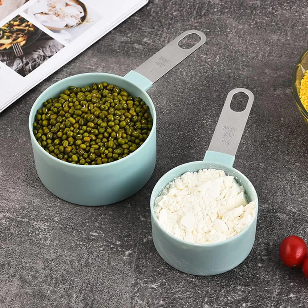 Standard Stainless Steel Measuring Cups and Spoons Set, 8 Pieces, multi color