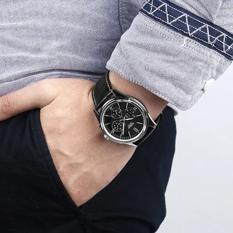 Casio Men's Watch, Analog, Leather Strap, Black MTP-1375L-1AVDF
