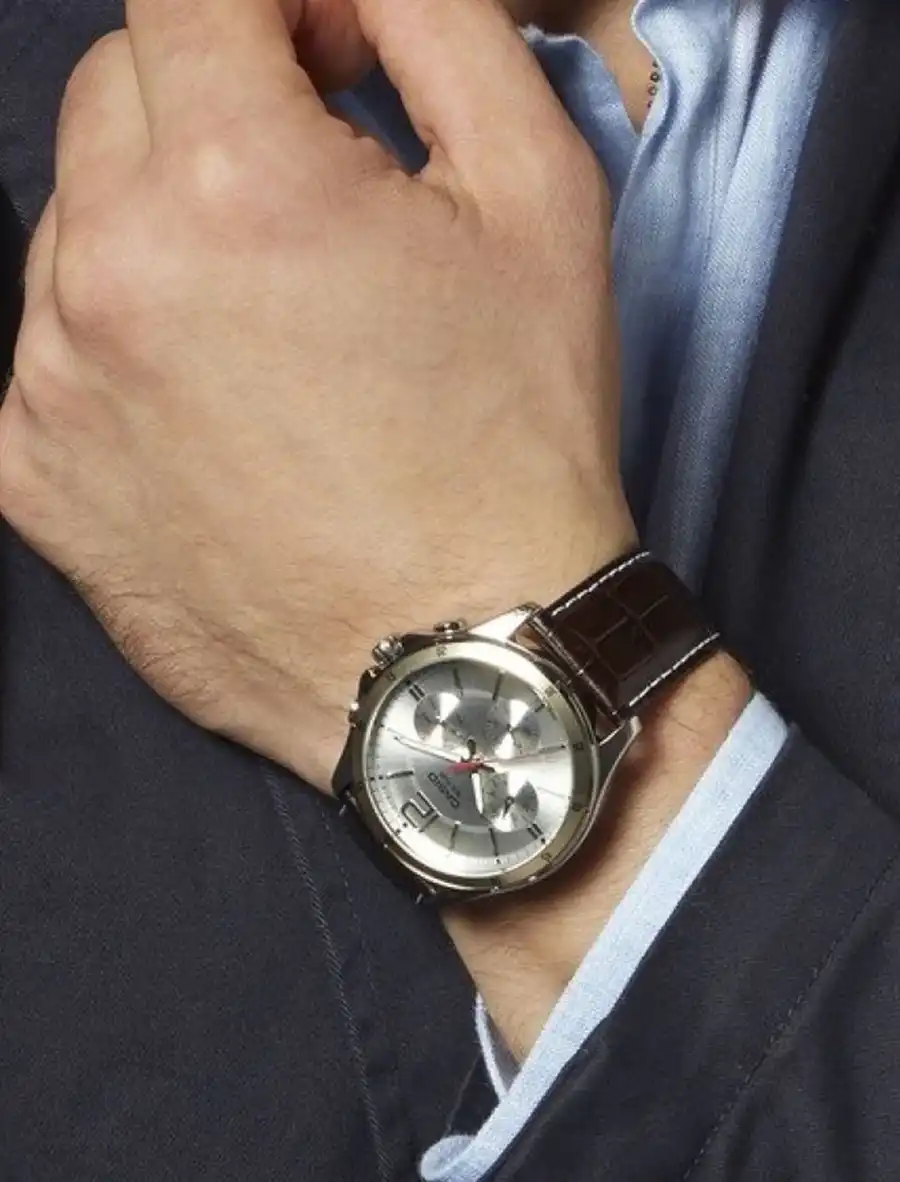 Casio Men's Round Shape Leather Strap Analog Wrist Watch, Brown , MTP.1374L.7AVDF