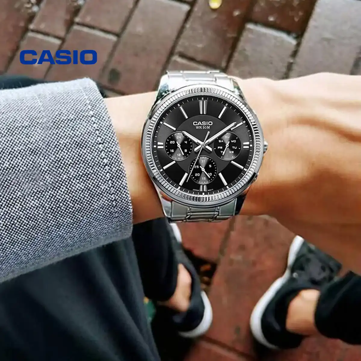 Casio Watch for Men, Analog, Stainless Steel Strap, Silver MTP-1375D-1AVDF