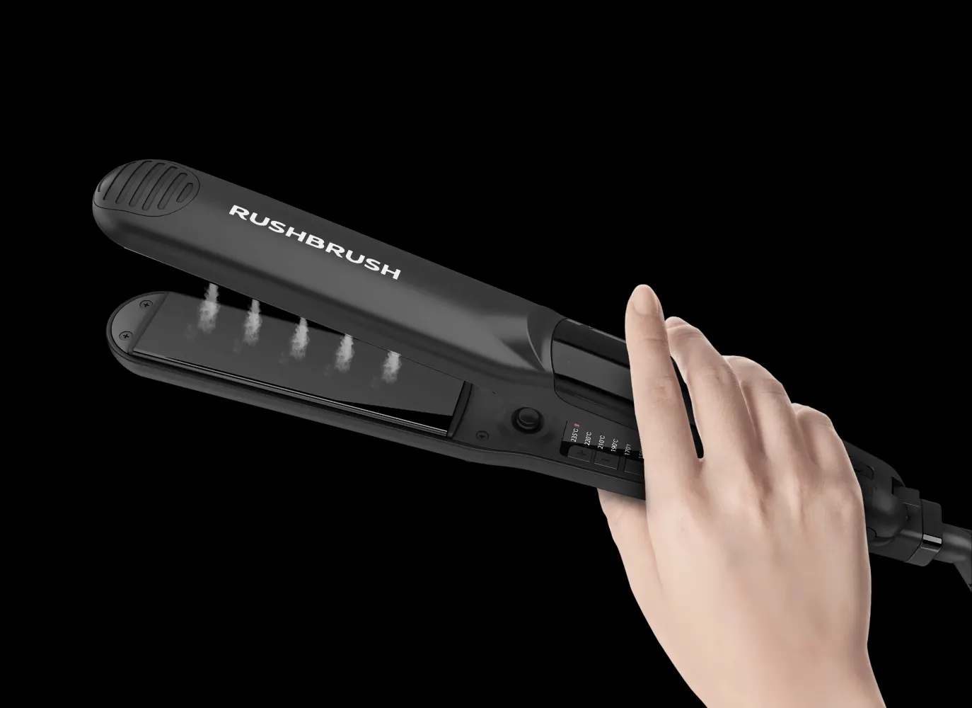 مكواة فرد الشعر بالبخار راش براش X5 ، ألواح  مصنوعة من التورمالين مطلي بالسيراميك ،235° سيلزيوس، أسود