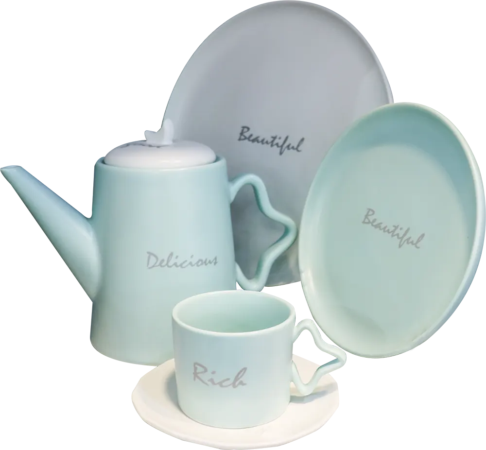 طقم شاي وجاتوه بورسلين ،24 قطعة،أبيض وأزرق فاتح