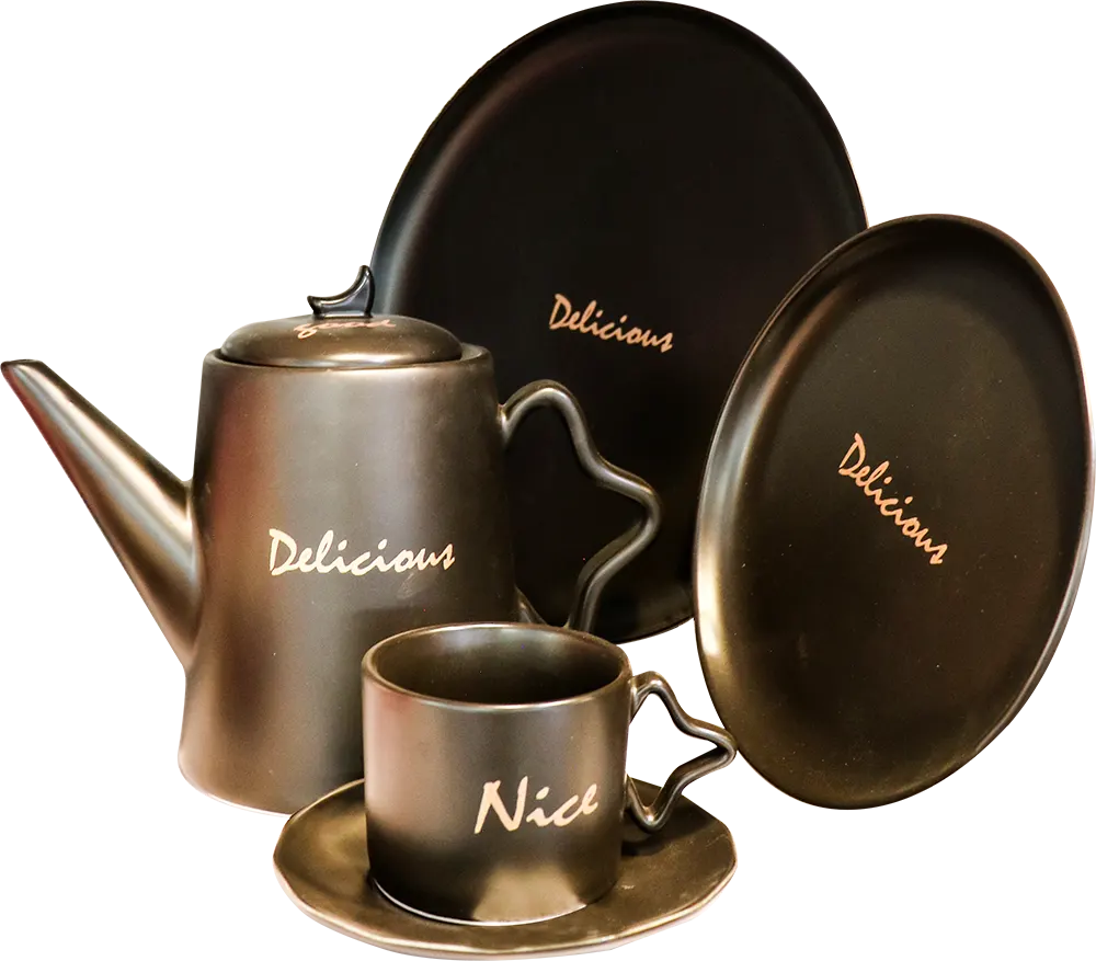 طقم شاي وجاتوه بورسلين، 24 قطعة، أسود