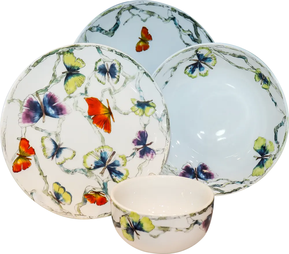 طقم عشاء بورسلين مدور، 24 قطعة، ملون