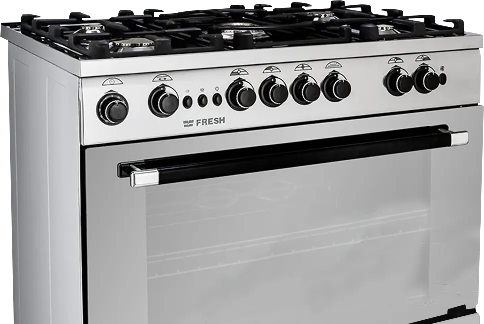 Fresh Milano Gas Cooker, 60*90 Cm, 5 Burners, Cast Iron Holders, Fan, Grill, Stainless Steel, Silver