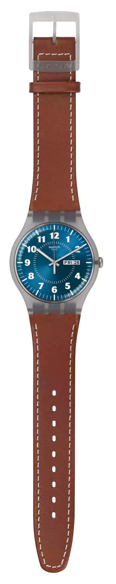 Swatch Men's Watch, Analog, Leather Strap, Brown, SUOK709