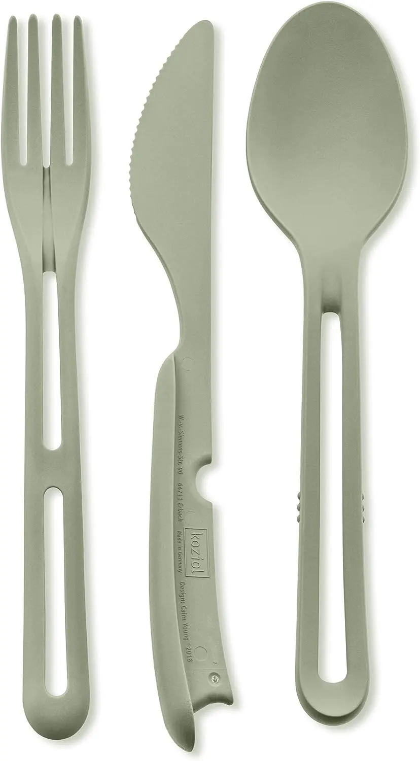 مجموعة أدوات مائدة 3*1 محمولة قابلة لإعادة الاستخدام،بلاستيك،أخضر