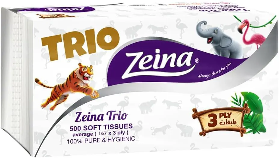 Zeina Trio Pull Tissues, 3 Ply, 500 Tissues