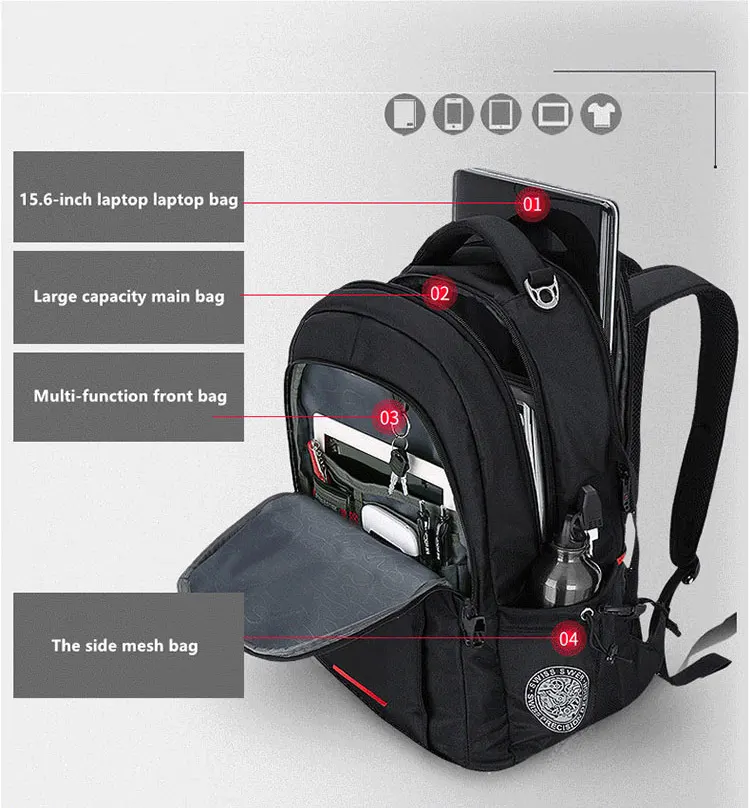 Rahala Laptop Backpack, 15.6 Inch, Polyester ,Black, 00740