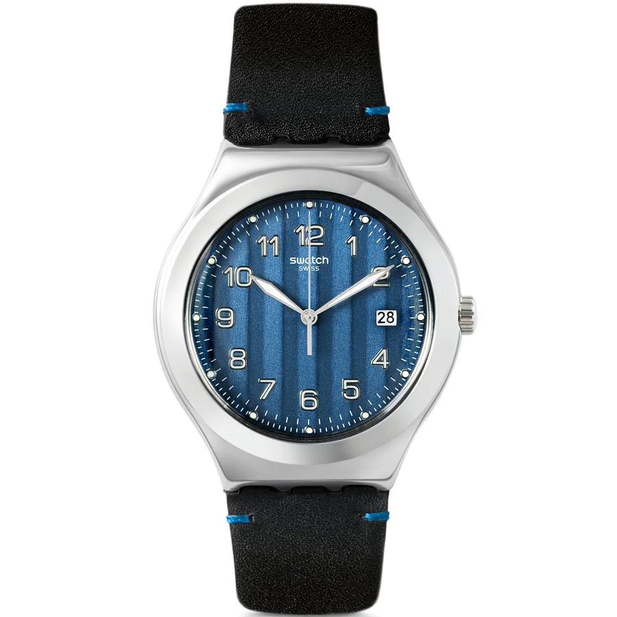 Swatch men's watch, Analog, leather band, black, yWS438