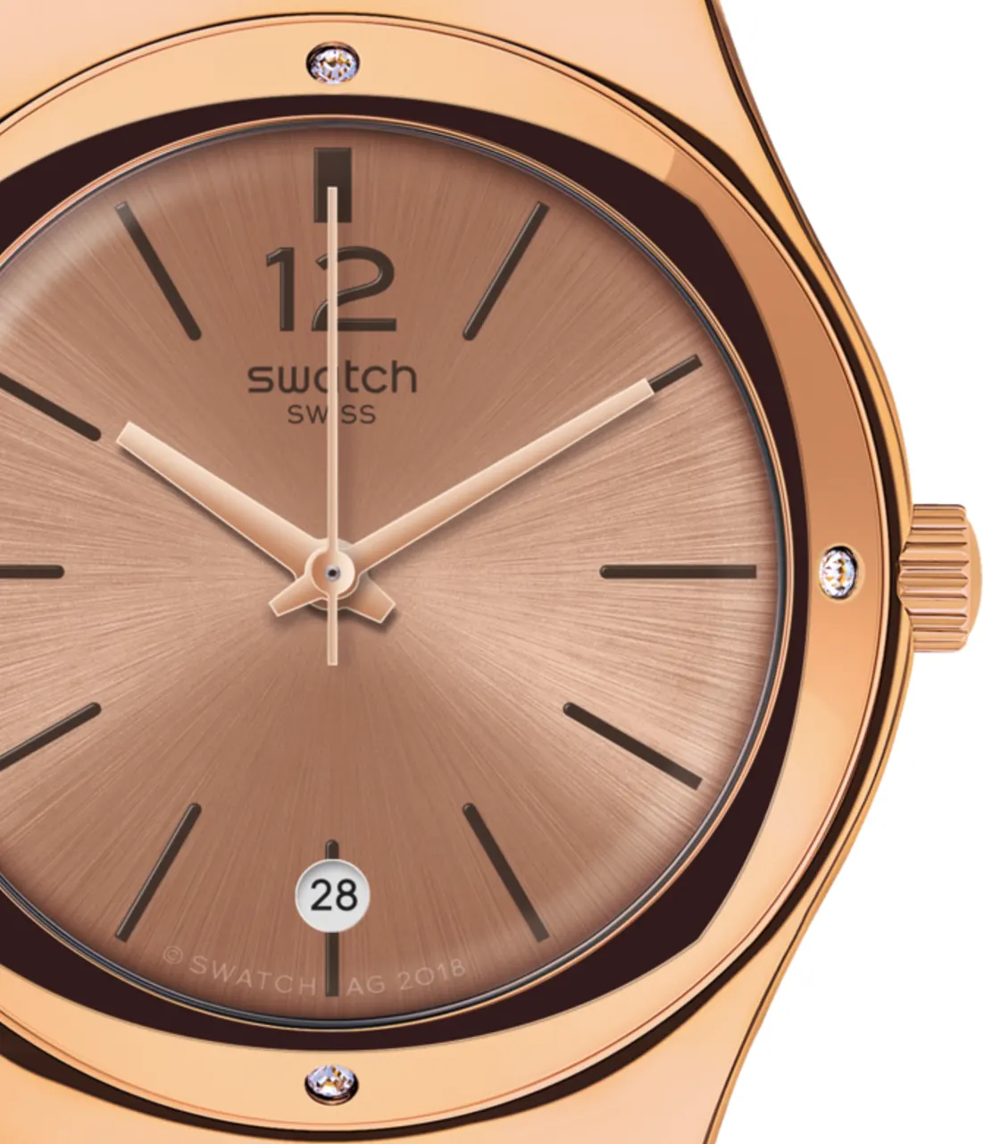 ساعة سواتش حريمي، عقارب، سوار ستانلس ستيل، بني، YLG408M