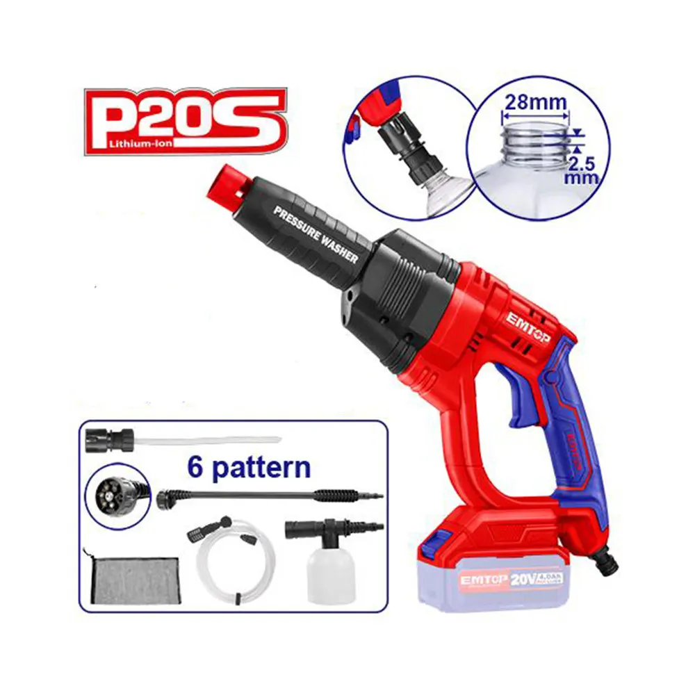 EMTOP washing machine with hose, 24.8 bar, 20 volts, without battery and charger, ELPW2025012