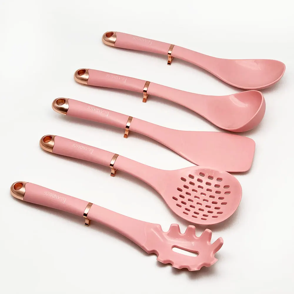 Silicone Spatula Set with Holder, 6 Pieces, rose