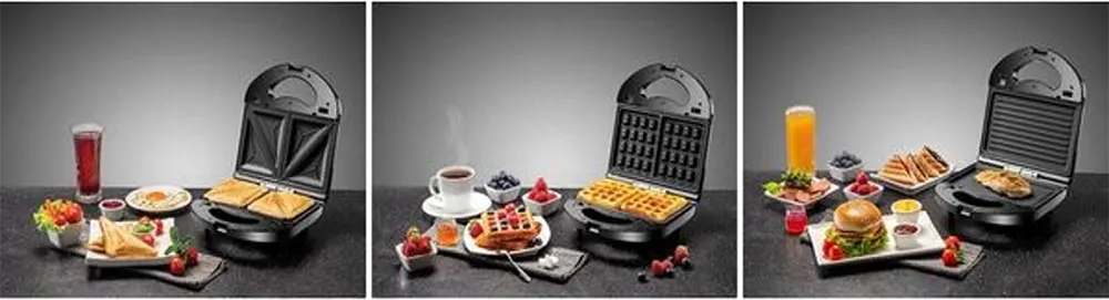 Black & Decker Sandwich and Waffle Maker, 3 Slices, 780 Watt, Black, TS2130