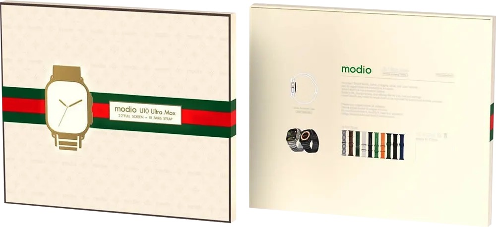 ساعة موديو يو 10 ألترا ماكس الذكية ، شاشة كاملة تعمل باللمس 2.2 بوصة، 10 أزواج أحزمة، بطارية 680 مللي أمبير، متعددة الألوان