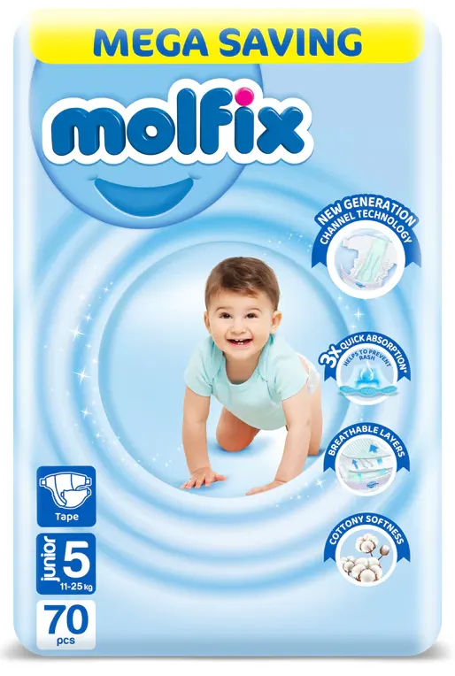 حفاضات مولفيكس للاطفال مقاس 5  ، 11- 25 كجم ، 70 حفاضة