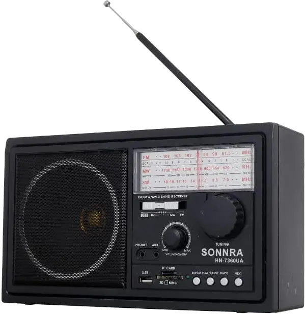 جهاز راديو صغير سونرا، FM، AM، SW، بطارية قابلة للشحن، أسود، HN-7360UA