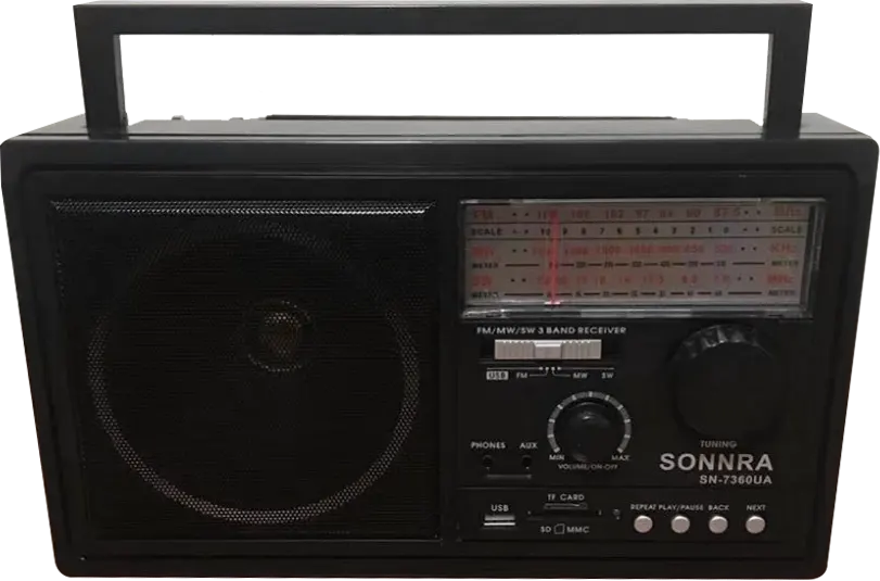 جهاز راديو صغير سونرا، FM، AM، SW، بطارية قابلة للشحن، أسود، HN-7360UA