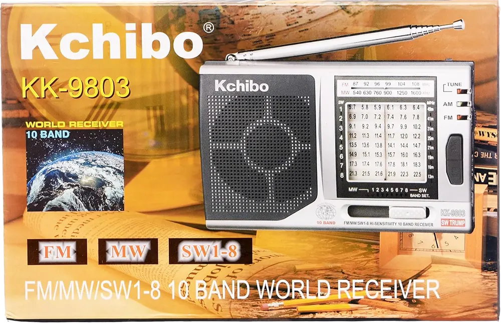 KCHIBO 2 Band Portable Radio, AA Battery Operated, Silver*Black, KK-9803