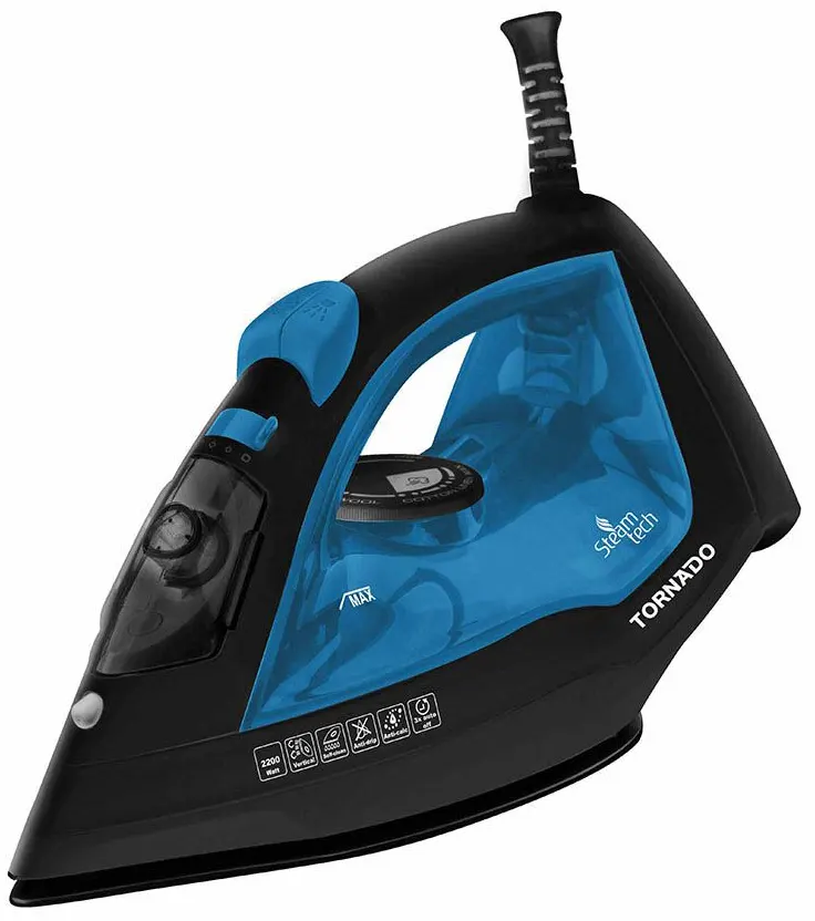 مكواة ملابس بخار تورنيدو ،2200 وات،قاعدة سيراميك، أزرق و برتقالي TST-2200