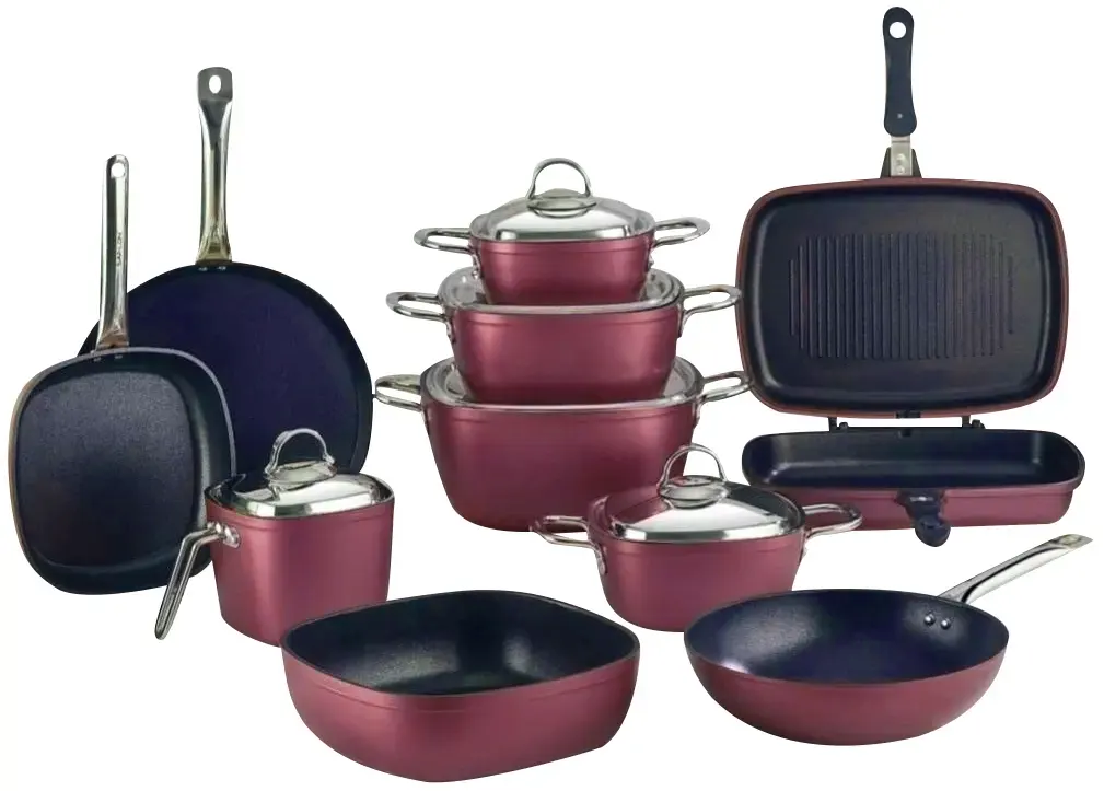 طقم حلل تيتانيوم مربع سافلون بيد استيل، 15 قطع ،نبيتي