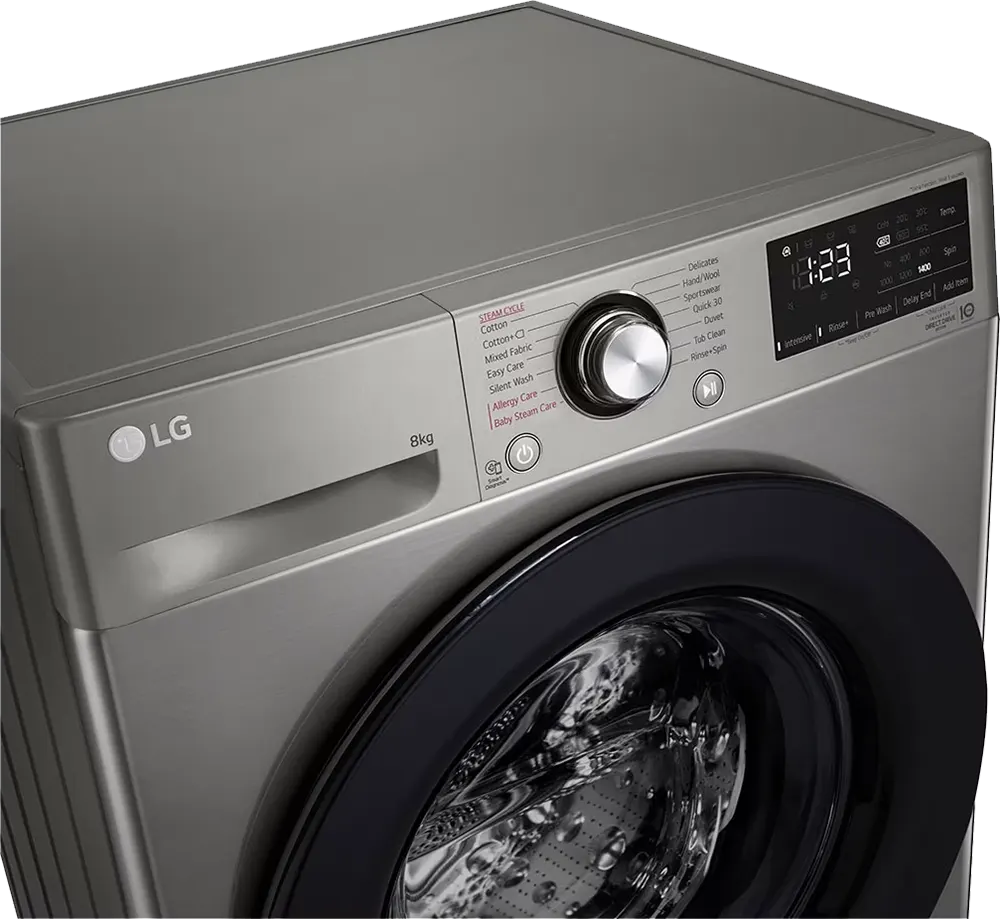 FrontVivace Fully Automatic Washing Machine, Front Load, 8 Kg, 1400 Rpm, Steam Wash, Silver, F4R3TYG6P