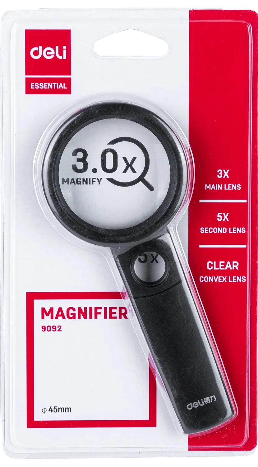 Deli Clear Handheld Magnifying Glass, 45mm, 3 Inch, Black, E9092