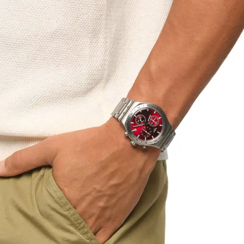 Swatch Men's Round Shape Stainless Steel Strap Analog Wrist Watch, Silver, YVS499G