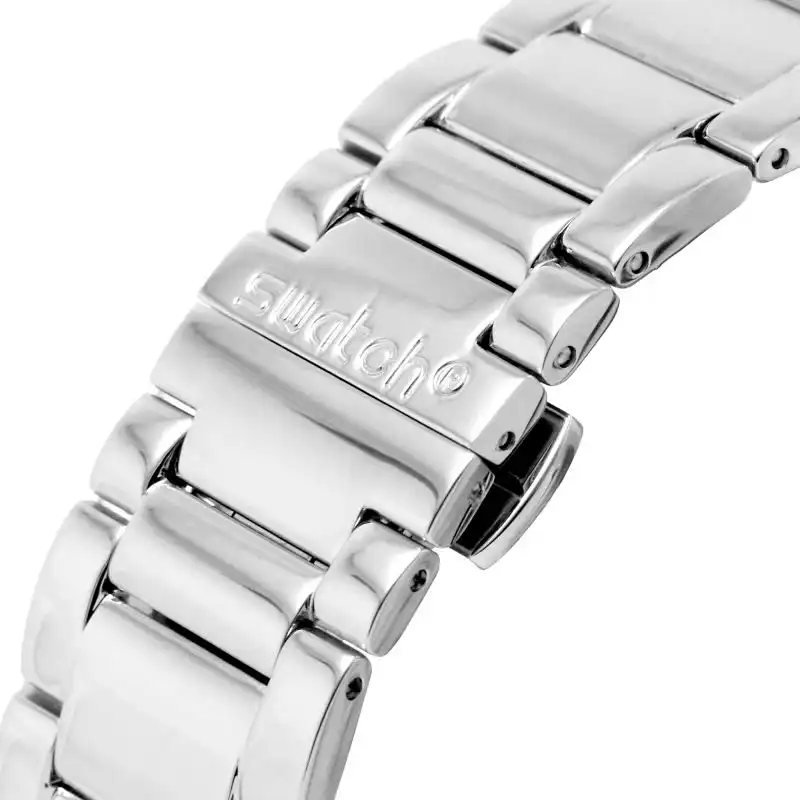 Swatch Men's Round Shape Stainless Steel Strap Analog Wrist Watch, Silver, YVS507G