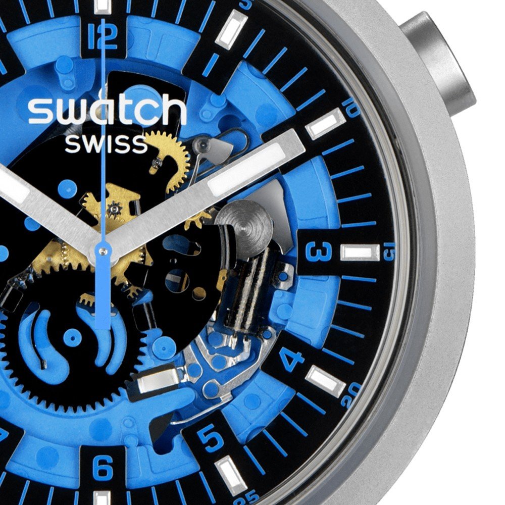 Swatch Unisex 's Round Shape Resin Strap Analog Wrist Watch, Blue , SB07S106