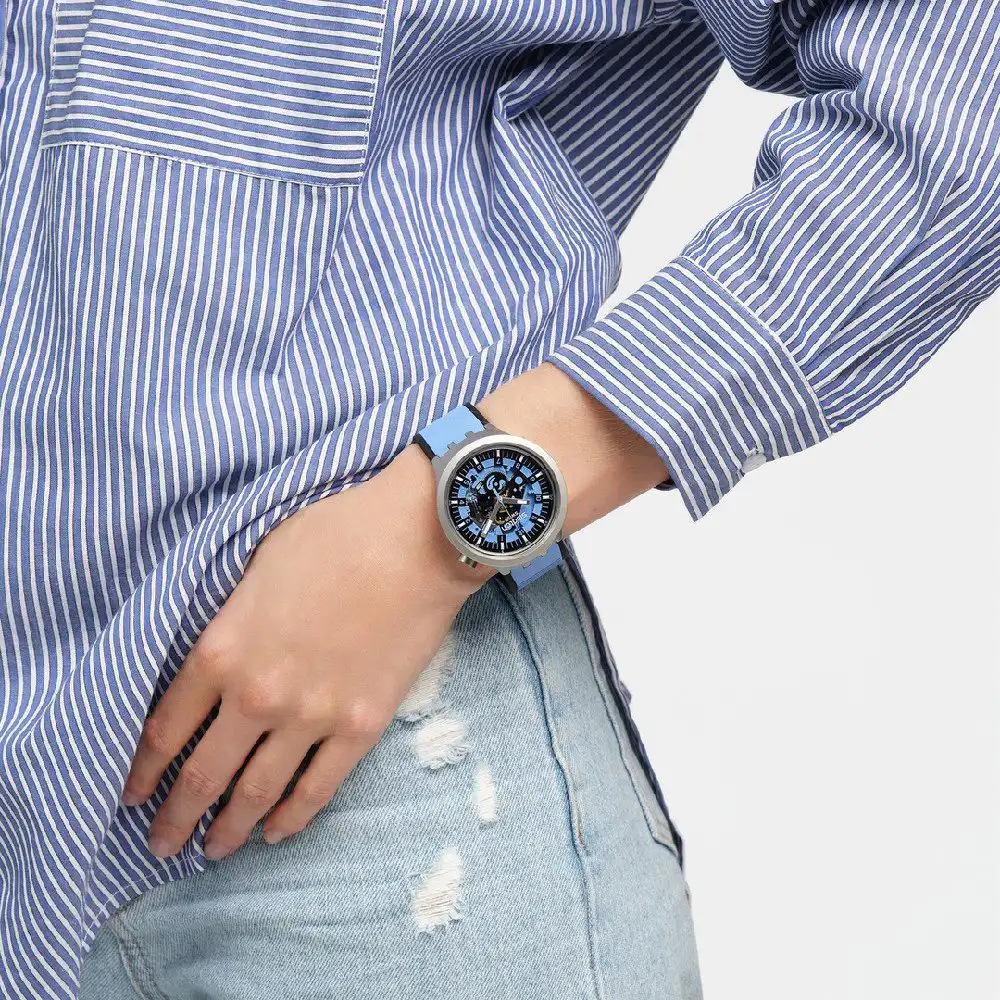 Swatch Unisex 's Round Shape Resin Strap Analog Wrist Watch, Blue , SB07S106
