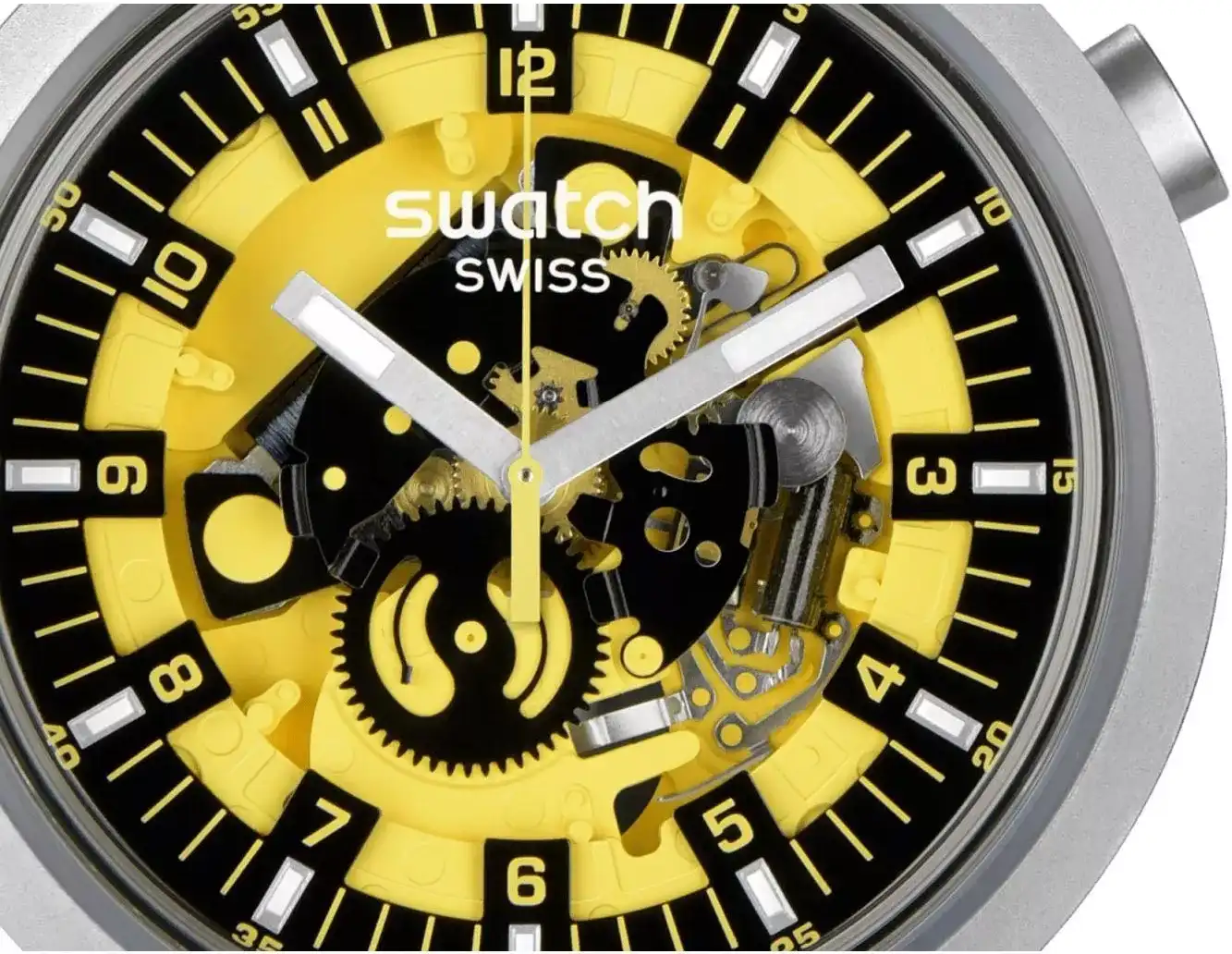 Swatch Unisex 's Round Shape Rubber Strap Analog Wrist Watch, yellow , SB07S109