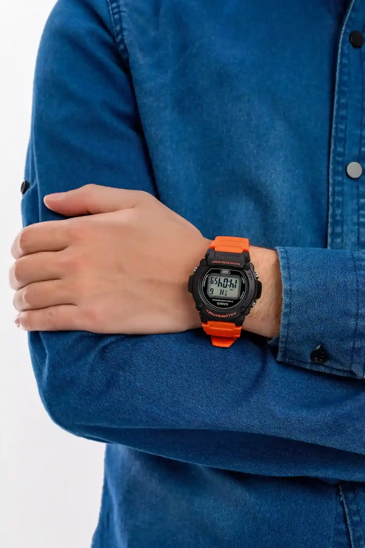 Casio Women's Round Shape Resin Strap Digital Wrist Watch, Orange , W-219H-4AVDF