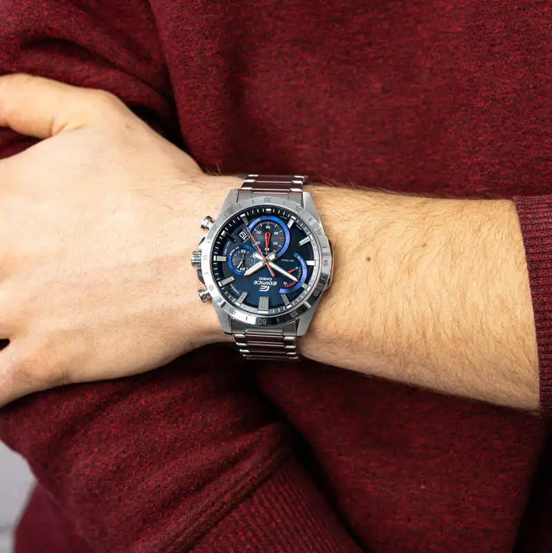 Casio Edifice Men's Round Stainless steel Strap Analog Wrist Watch, Silver , EFR-573D-2AVUDF