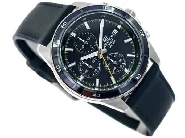 Casio Edifice Men's Round Leather Strap Analog Wrist Watch, Black , EFR-526L-2CVUDF