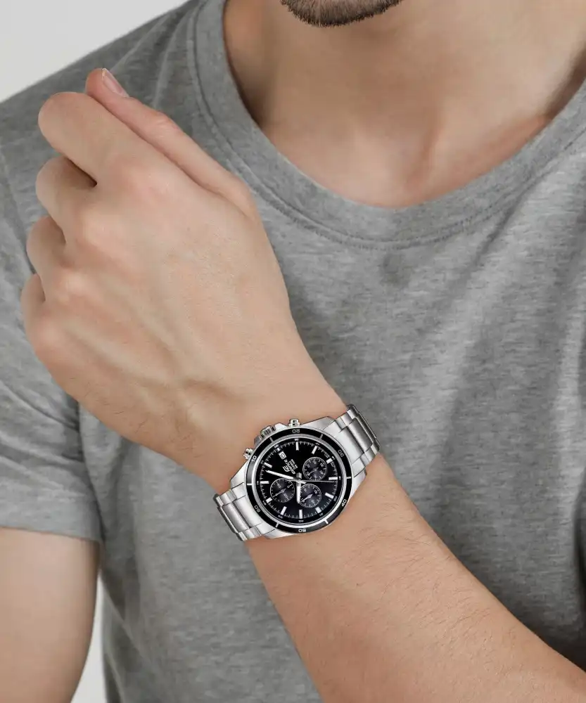 Casio Edifice Men's Round Stainless steel Strap Analog Wrist Watch, Silver , EFR-526D-1AVUDF