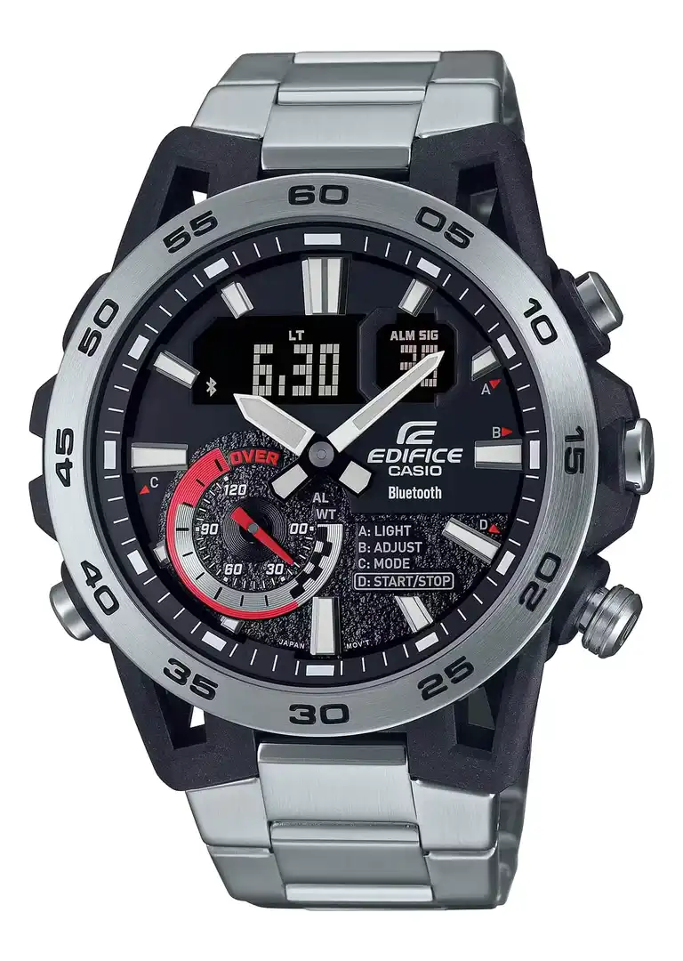 Casio Edifice Men's Round Stainless steel Strap Analog and digital Wrist Watch, Silver , ECB-40D-1ADF