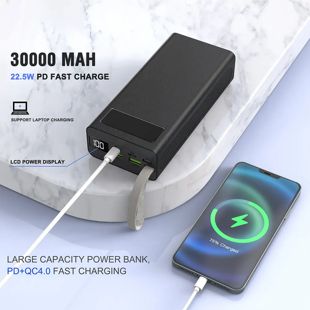 Power Bank Aspor 30000 mAh, LED Display, USB Type-C, Black, A306