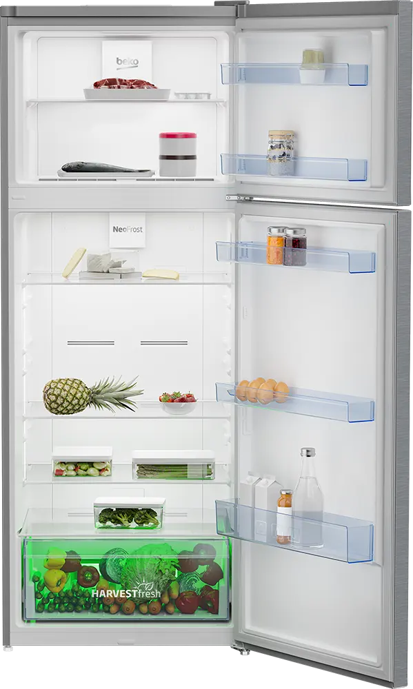 Beko Refrigerator, No Frost, 408 Liters, 2 Doors, Inverter, Stainless, Silver, RDNE448M20XB