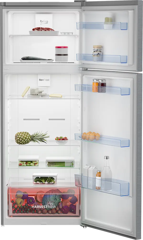 Beko Refrigerator, No Frost, 408 Liters, 2 Doors, Inverter, Stainless, Silver, RDNE448M20XB