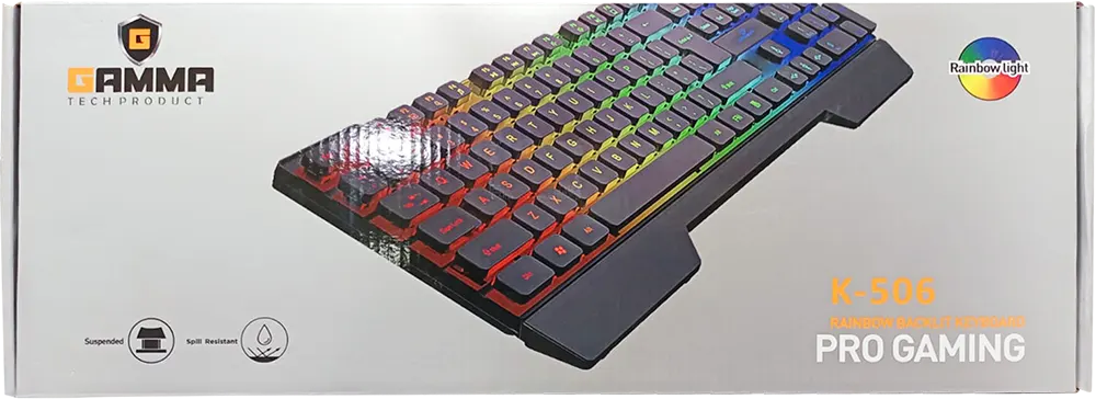 Wired Gaming Keyboard Gamma, Rainbow Backlit, USB Interface, 104 key, Black, K-506